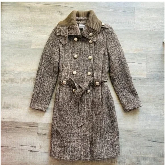 Calvin Klein Brown Tweed Trench Coat